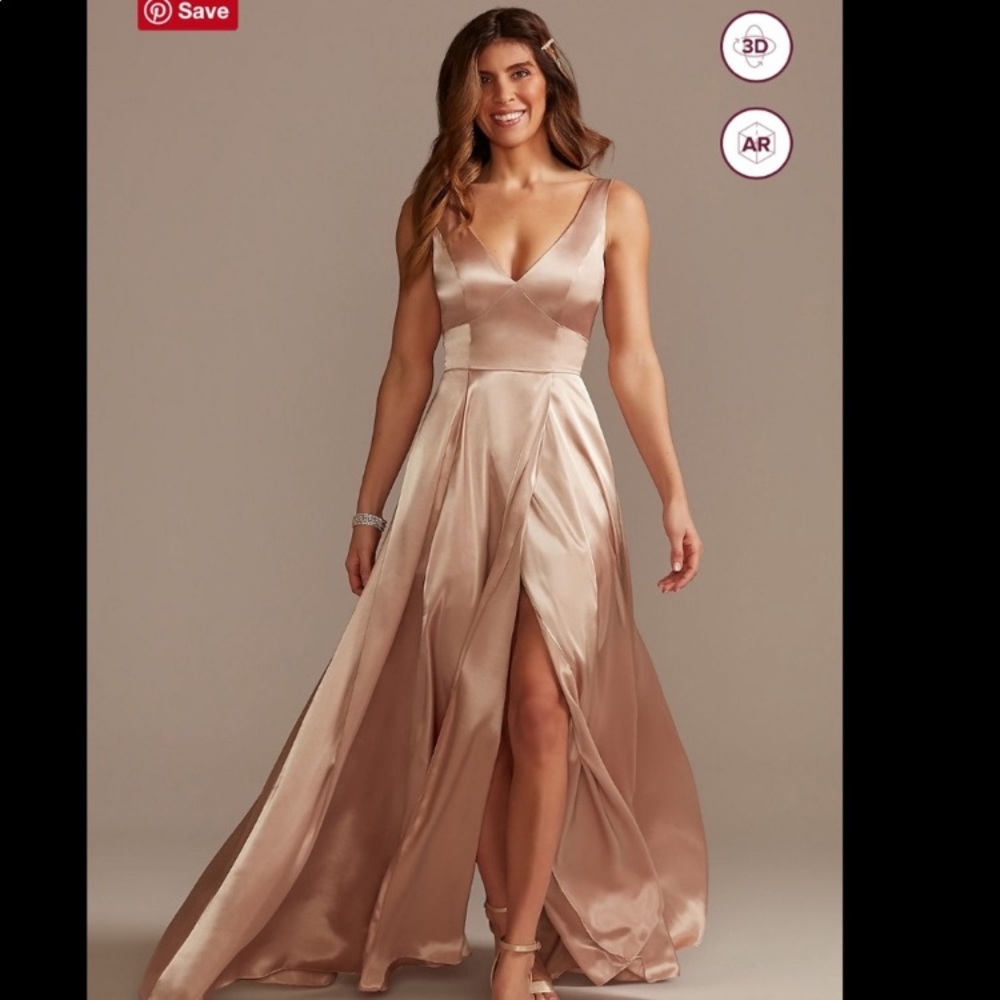 David’s Bridal Charmeuse Tank V-Neck Bridesmaid Dress With Slit in Sand Size 0